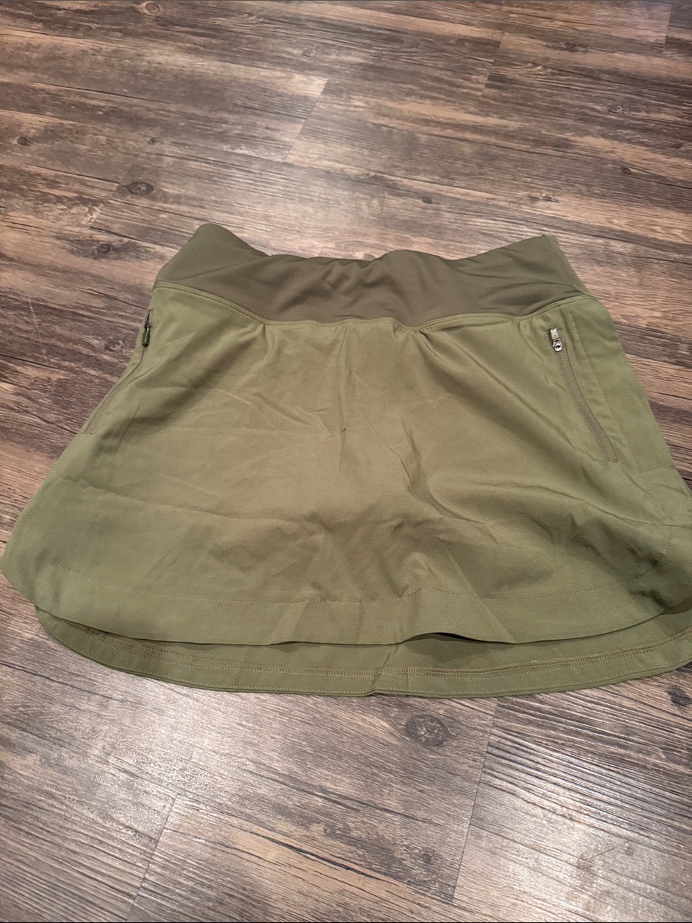 Olive Green Active Skater Skirt with Zipper Pockets